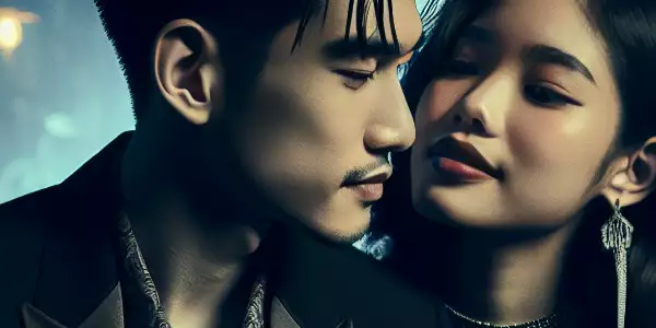 摩登都市中的一对情侣，氛围神秘而充满诱惑。