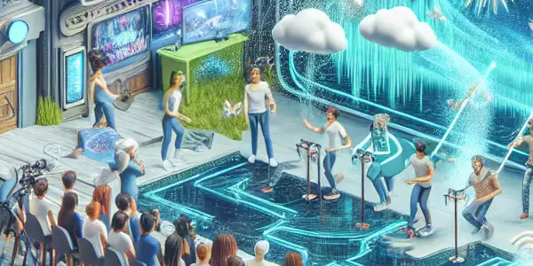 3D动画角色在虚拟现实直播场景中与观众互动。